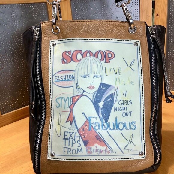 Brighton Scoop Leather Tote Bag 2 Tone Brown Fashionista Braided Strap Hardwear - Picture 8 of 16